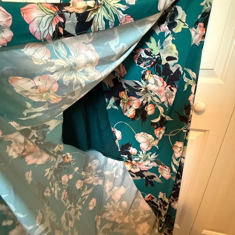 City Chic Teal Floral Strapless Dress - Picture 3 of 7